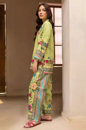 lime green rayon printed semi stitched suit
