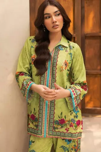 lime green rayon printed semi stitched suit