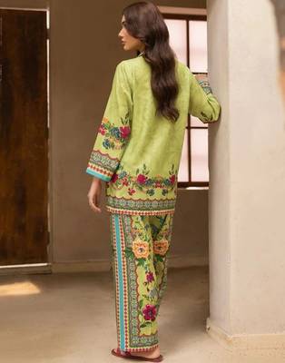 lime green rayon printed semi stitched suit 3