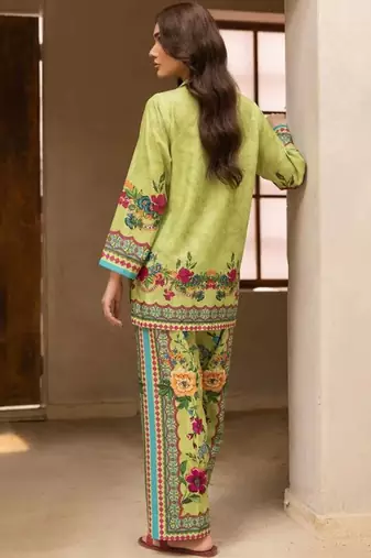 lime green rayon printed semi stitched suit
