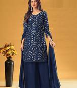 blue georgette embroidered & sequined semi stitched suit