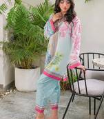 sky blue rayon printed semi stitched suit
