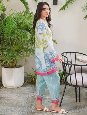 sky blue rayon printed semi stitched suit 2