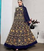 blue georgette embroidered & plastic mirror semi stitched suit