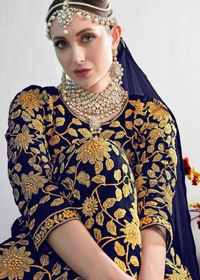 blue georgette embroidered & plastic mirror semi stitched suit 2