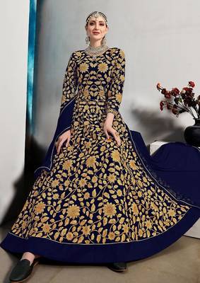 blue georgette embroidered & plastic mirror semi stitched suit 3