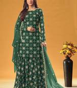 green georgette embroidered & sequined semi stitched suit