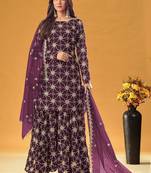 purple georgette embroidered & sequined semi stitched suit