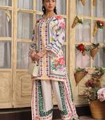 white rayon printed semi stitched suit