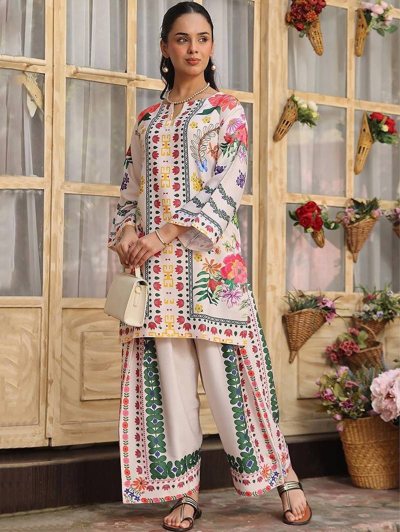white rayon printed semi stitched suit