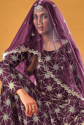 purple georgette embroidered & sequined semi stitched suit 2