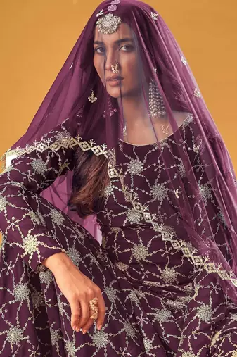 purple georgette embroidered & sequined semi stitched suit