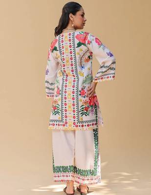 white rayon printed semi stitched suit 3