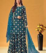 blue georgette embroidered & sequined semi stitched suit