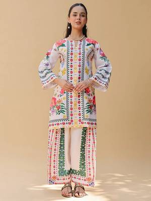 white rayon printed semi stitched suit 4