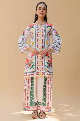white rayon printed semi stitched suit
