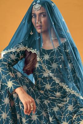 blue georgette embroidered & sequined semi stitched suit 2