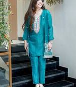 blue silk blend embroidery work semi stitched suit