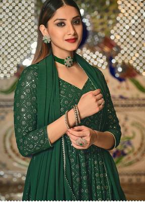 green georgette embroidered & sequined semi stitched suit 3