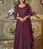 wine georgette embroidered & sequined semi stitched suit