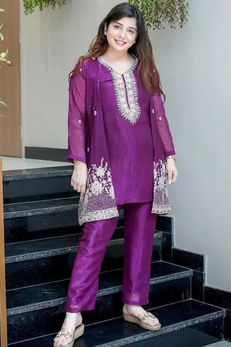 pink silk blend embroidery work semi stitched suit