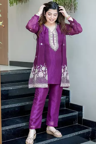 pink silk blend embroidery work semi stitched suit
