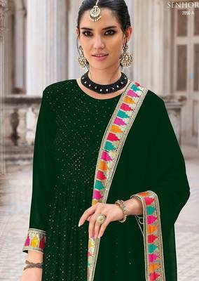 green georgette embroidered & sequined semi stitched suit 2