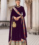 purple georgette embroidered & sequined semi stitched suit