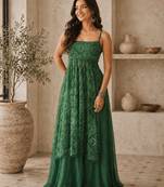 green faux georgette bandhani semi stitched suit