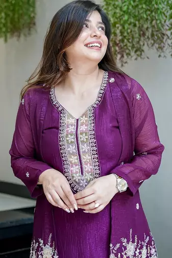 pink silk blend embroidery work semi stitched suit