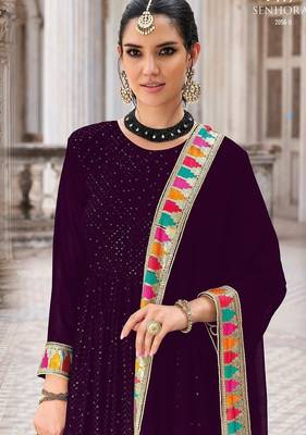 purple georgette embroidered & sequined semi stitched suit 2