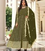 olive green georgette embroidered & sequined semi stitched suit