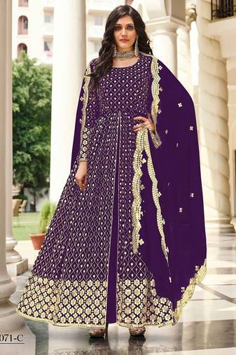 purple georgette embroidered & sequined semi stitched suit
