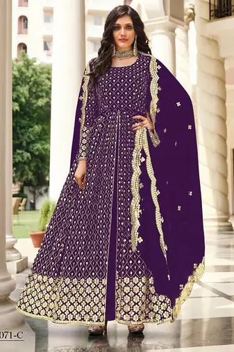purple georgette embroidered & sequined semi stitched suit