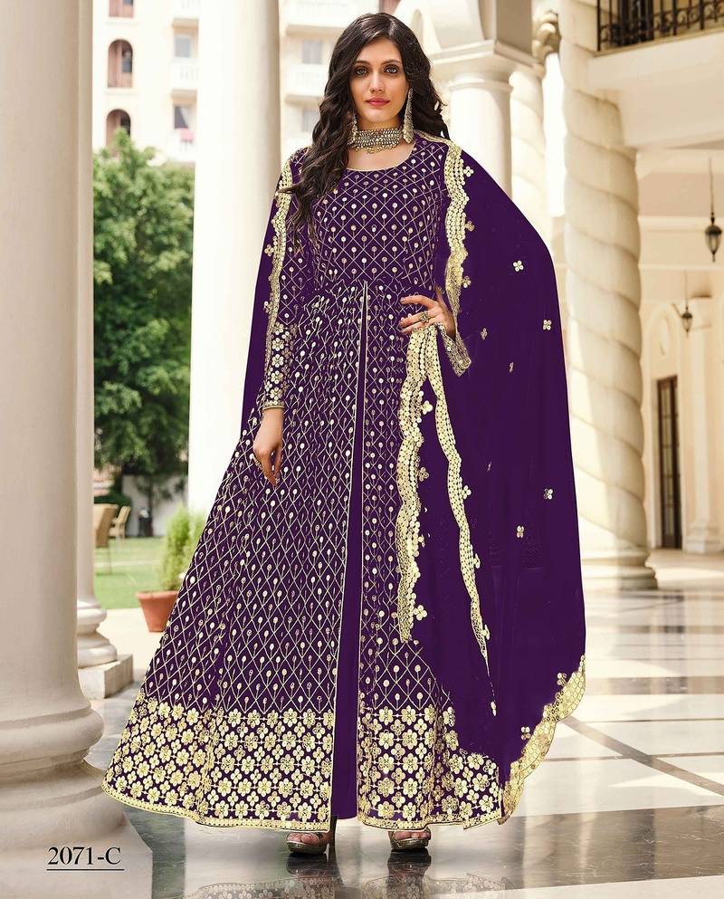 purple georgette embroidered & sequined semi stitched suit