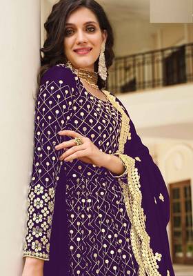 purple georgette embroidered & sequined semi stitched suit 2