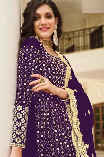 purple georgette embroidered & sequined semi stitched suit