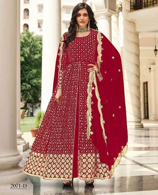 pink georgette embroidered & sequined semi stitched suit 1