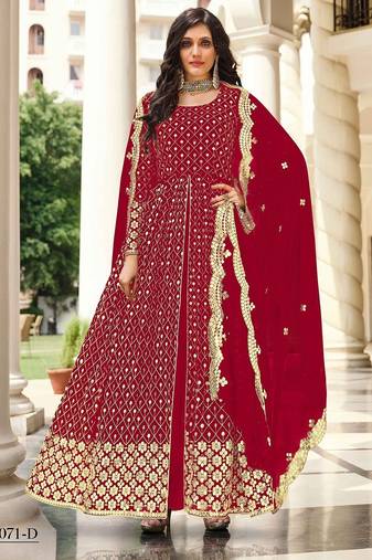 pink georgette embroidered & sequined semi stitched suit