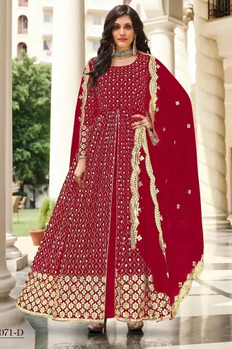 pink georgette embroidered & sequined semi stitched suit