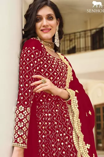 pink georgette embroidered & sequined semi stitched suit