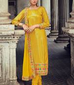 mustard georgette embroidered & sequined semi stitched suit