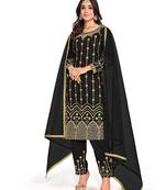 black silk blend embroidered & mirror work semi stitched suit