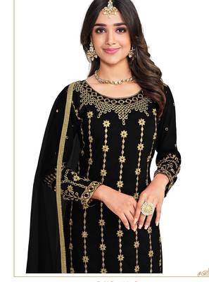 black silk blend embroidered & mirror work semi stitched suit 2