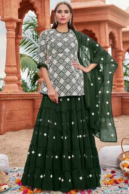 green georgette embroidered & thread semi stitched suit 1