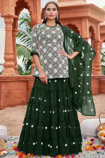 green georgette embroidered & thread semi stitched suit