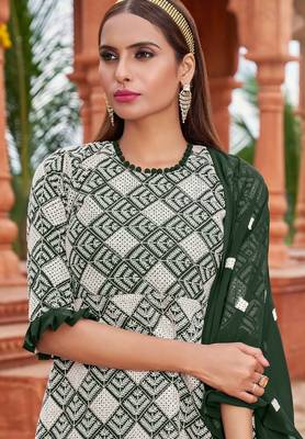 green georgette embroidered & thread semi stitched suit 2