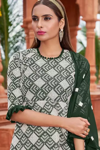 green georgette embroidered & thread semi stitched suit