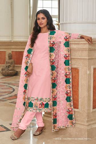 pink georgette embroidered & sequined semi stitched suit
