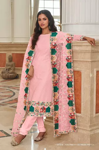 pink georgette embroidered & sequined semi stitched suit